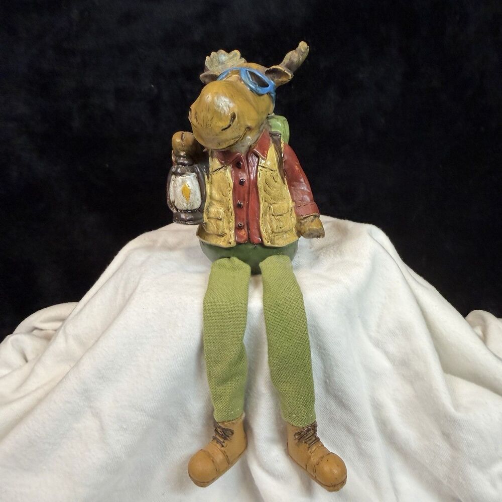 Moose Shelf Sitter Green Red Brown Hunting Cabin 8" Dangle Leg Rare Vintage